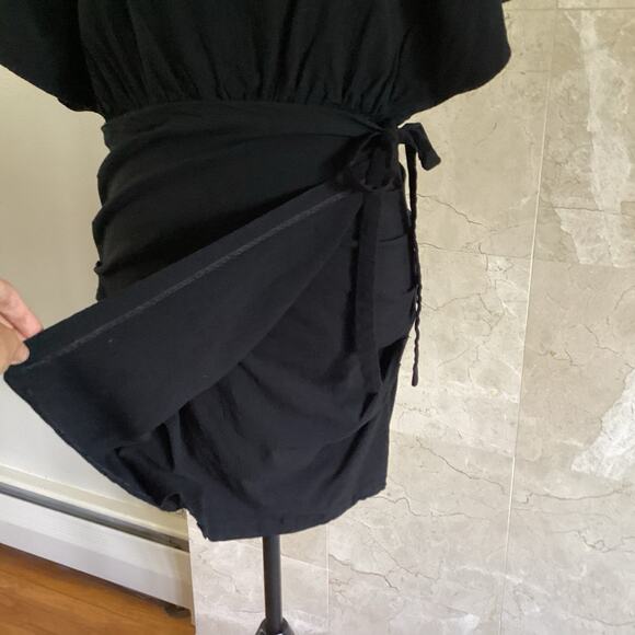 Free People Black Body Con Wrap Mini Dress, Medium, Open Draped Back, Boho Party - Picture 9 of 14